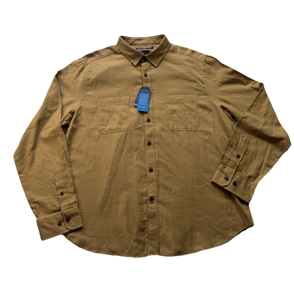 Nautica Long Sleeve Shirt Men's XL Coastalbrn Solid Brown Button Up New W/tags